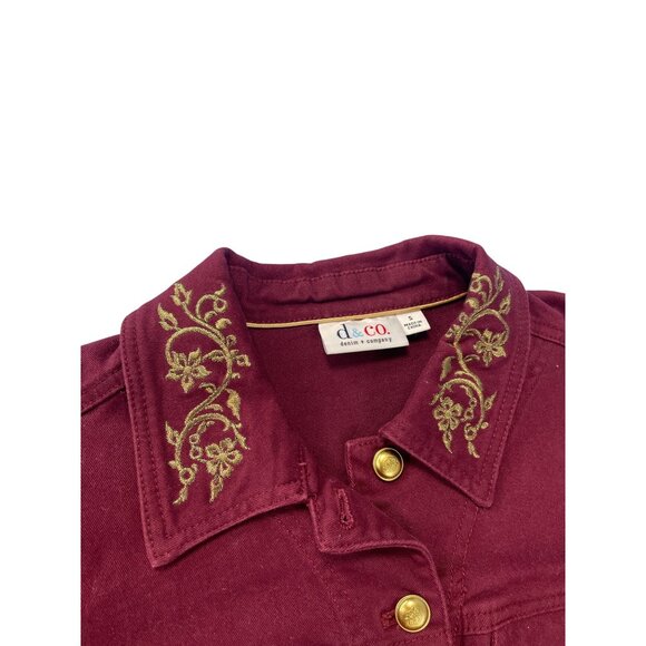 Denim Co. Womens Red Embroidered Gold Buttons Denim Jacket Size S SKU 9458 - Picture 3 of 16